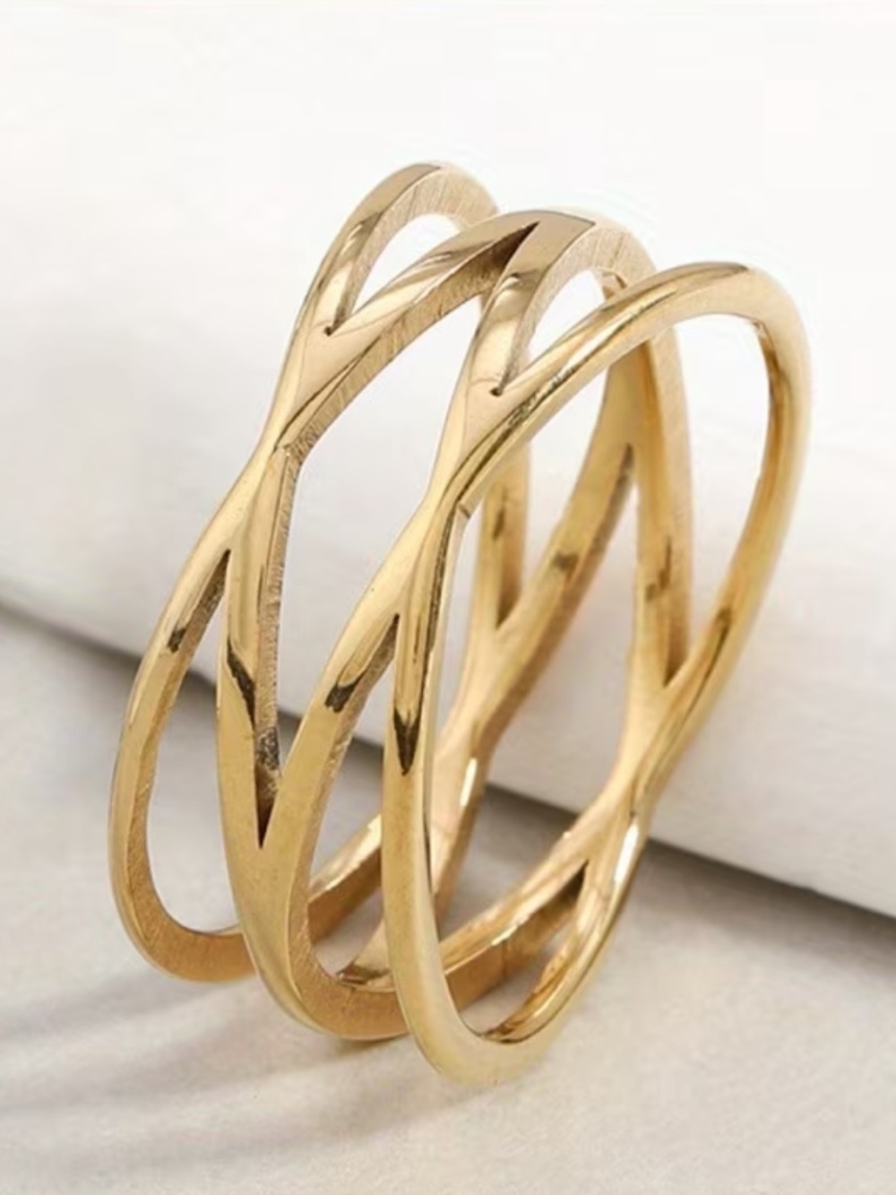 Gold-Tone Geometric Openwork Trio Stackable Ring